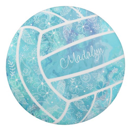 feathers paislies floral boho turquoise volleyball eraser