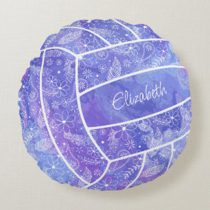 feathers paislies floral pattern purple volleyball round pillow