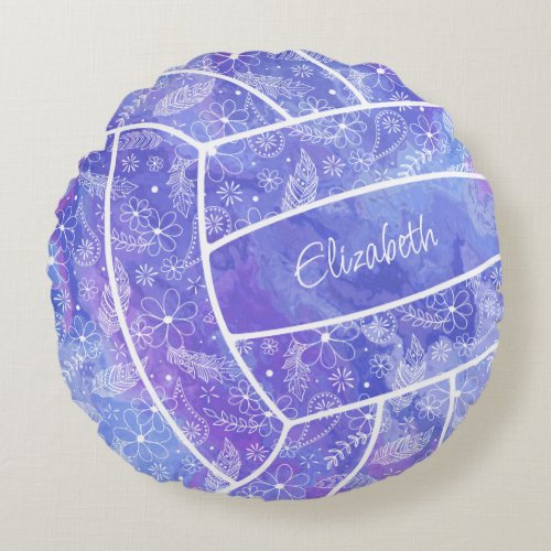 feathers paislies floral pattern purple volleyball round pillow