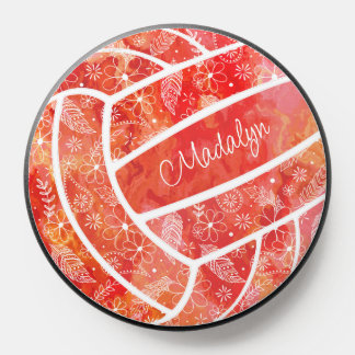feathers paislies floral pattern red volleyball PopSocket