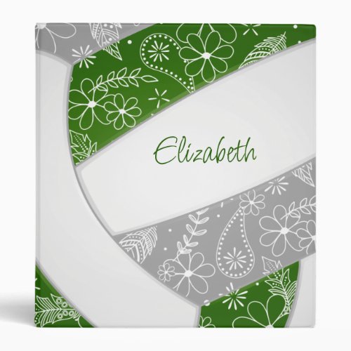 feathers paislies flowers green gray volleyball 3 ring binder