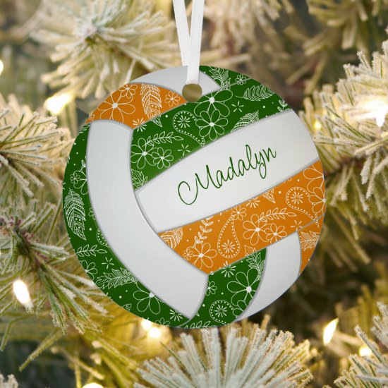 feathers paislies pattern green orange volleyball ornament