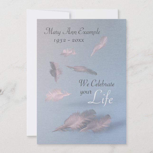 Feathers - Personalized Funeral / Life Celebration Invitation (Front)