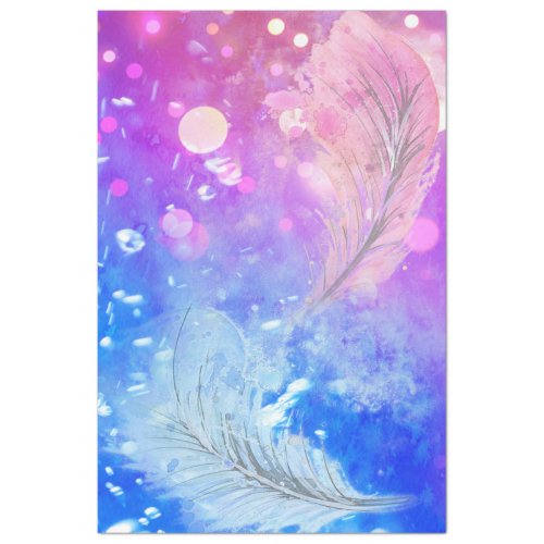 Feathers Pink Blue Watercolor Decoupage Background Tissue Paper