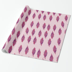 Feathers Watercolor Red Pink Wrapping Paper