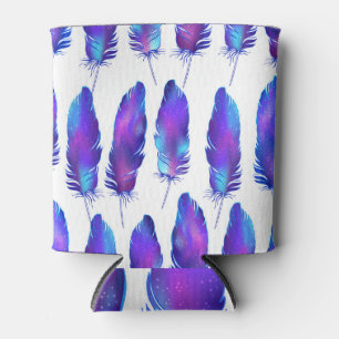 Feathers with space texture, magical pattern. can cooler