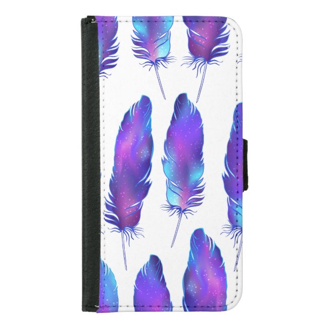 Feathers with space texture, magical pattern. samsung galaxy wallet case (Front)