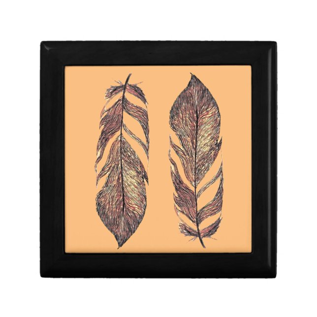 Feathers Wooden Jewelry Keepsake Box (Front)