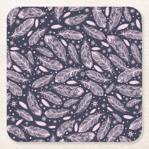 Feathery Fantasy Romantic Pattern Creation Square Paper Coaster
