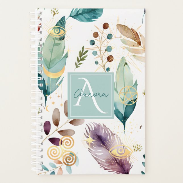 Feathery Floral Pattern Monogram  Planner (Front)