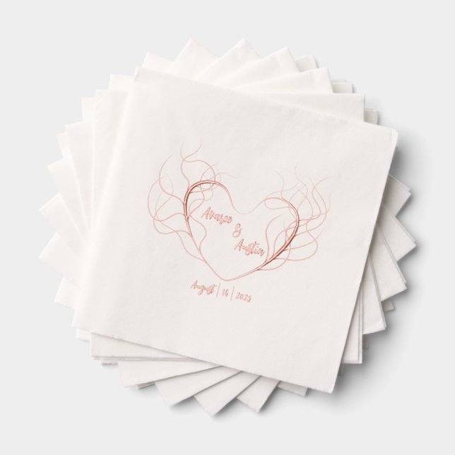 Feathery Heart Shaped Center Monogramed  Foil Napkins (Insitu (Stacked))