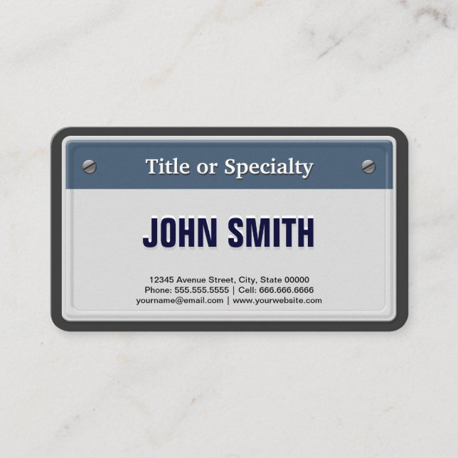 Featured and Cool Car License Plate Business Card (Front)