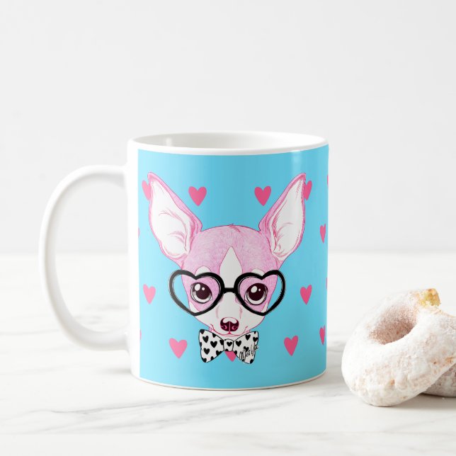 Featured Designer: Adorable Nerdy Puppy Blue Mug (With Donut)