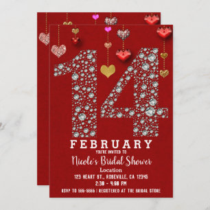 February 14 14TH Hearts Valentine's Bridal Shower Invitation