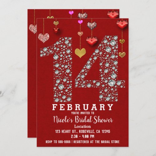 February 14 14TH Hearts Valentines Bridal Shower Invitation