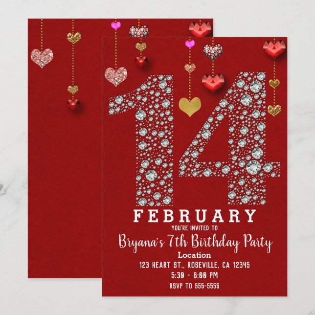 February 14 14TH Red Hearts Valentine's Party Invitation (Front/Back)