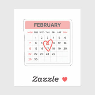 February 14 Calendar Date Heart Marked Valentine Sticker
