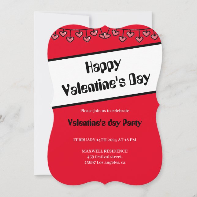 february 14 hearts happy valentines day invitation (Front)