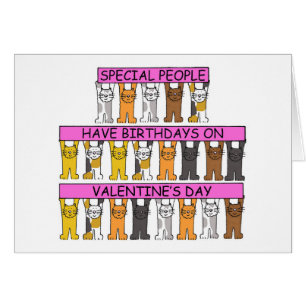 February 14th Birthday Cute Cartoon Cats Cards