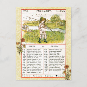 February 1884 Almanac. Pisces, The Fishes Postcard