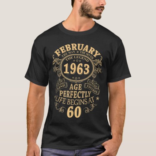 February 1963 Vintage 1963 60 Year Old 60th Birthd T_Shirt