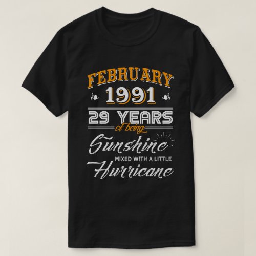 February 1991 29 Years Wedding Anniversary Gifts T_Shirt