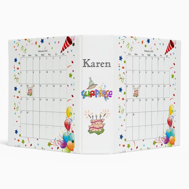 February 2022 Calendar Happy Birthday Binder  (Background)