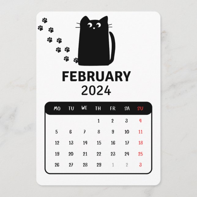 February 2024 Stand Alone Black Cat Calendar (Front)