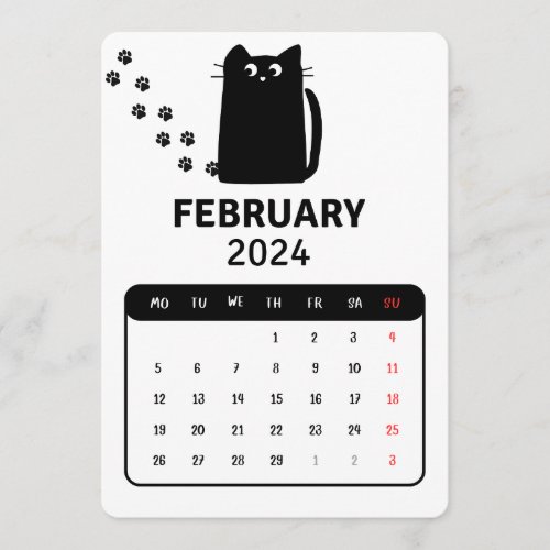 February 2024 Stand Alone Black Cat Calendar