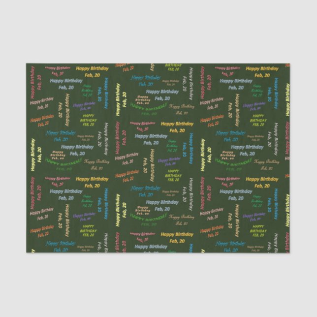 February, 20 Birthday Tissue Paper (Front)