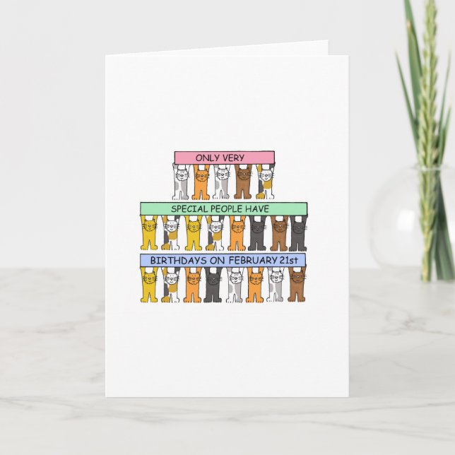 February 21st Birthday Cartoon Cats Card (Front)