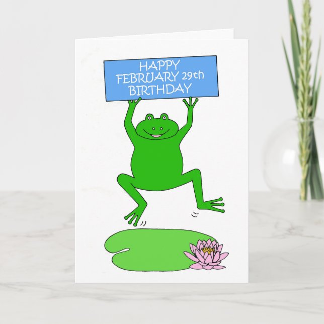 February 29th Birthday Cartoon Frog Leaping Card (Front)