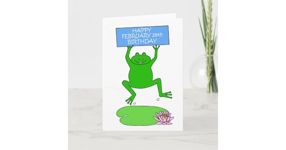 February 29th Birthday Cartoon Frog Leaping Card | Zazzle.com