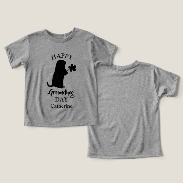 February 2 | Happy Groundhog Day Personalized Name Toddler T-shirt (Design Front & Back)