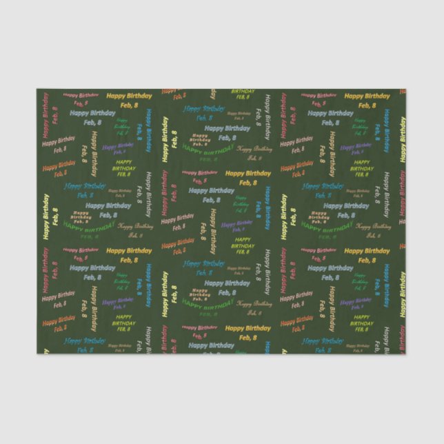 February, 8 Birthday Tissue Paper (Front)