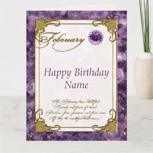February Amethyst Birthstone Birthday 8.5x11 Card