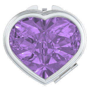 February Amethyst Purple Heart Compact Mirror