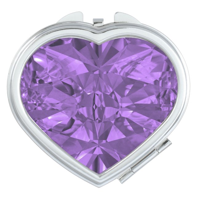 February Amethyst Purple Heart Compact Mirror (Front)