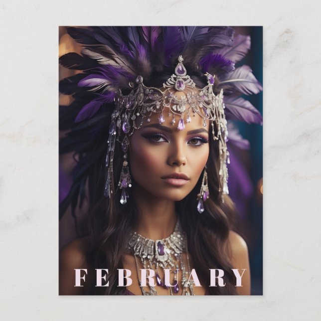 *~* FEBRUARY AP53 Headdress Boho  AMETHYST  Postcard (Front)
