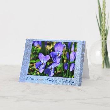 February Beautiful Blue Violets Birthday Card by MagnoliaVintage at Zazzle