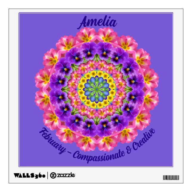 February Birth Flower Name Custom Removable Zen Wall Decal (Front)