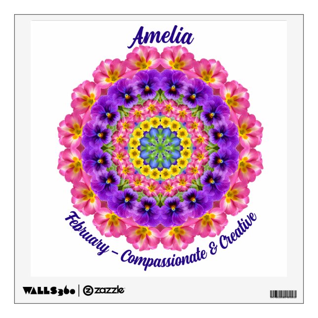 February Birth Flower Name Custom Removable Zen Wall Decal (Front)
