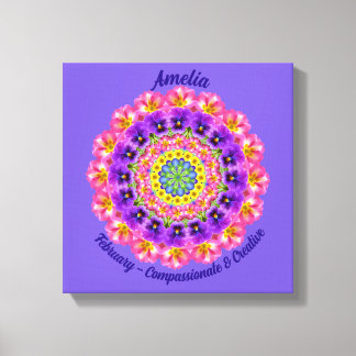 February Birth Flower Personalized Mandala Zen Art Canvas Print