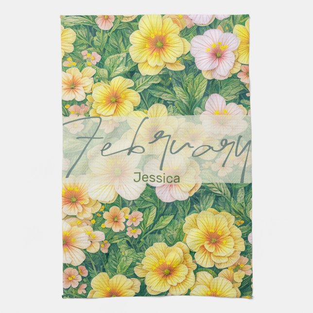 February Birth Flower Primroses Kitchen Towel (Vertical)