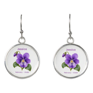 February Birth Flower Violet Floral Earrings