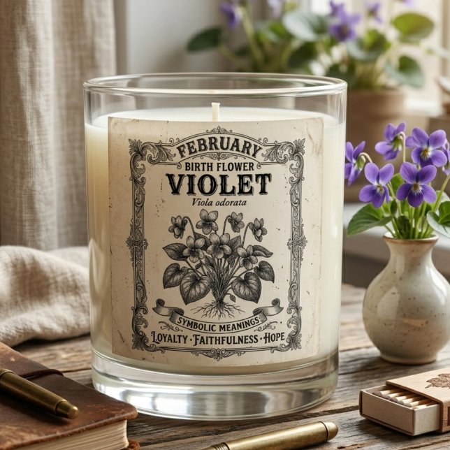 February Birth Flower Violet Symbolic Gift Scented Candle (February birth month flower violet birthday candle)