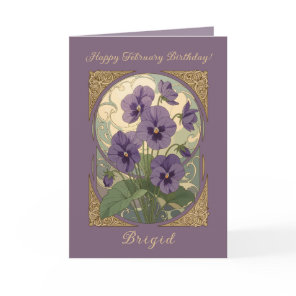 February Birth Flower Violet Viola Art Nouveau Sty Card