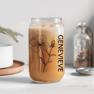 February Birth Flower Violet with Custom Name Can Glass