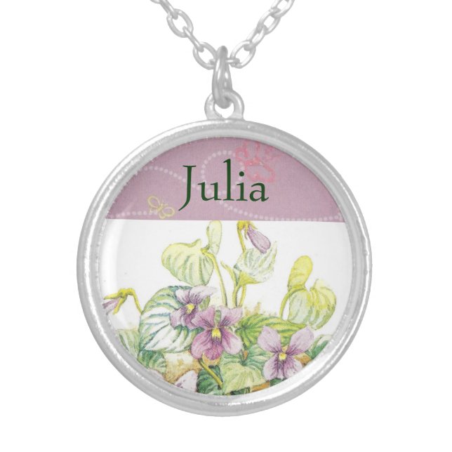 FEBRUARY Birth Flower - Violets Necklace Pendant (Front)