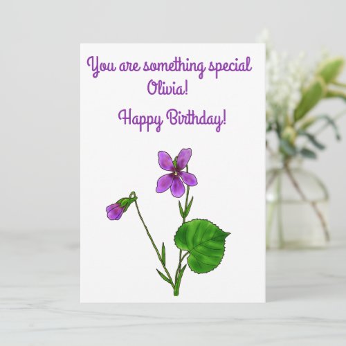 February birth flower Watercolor Violet Minimalist Holiday Card